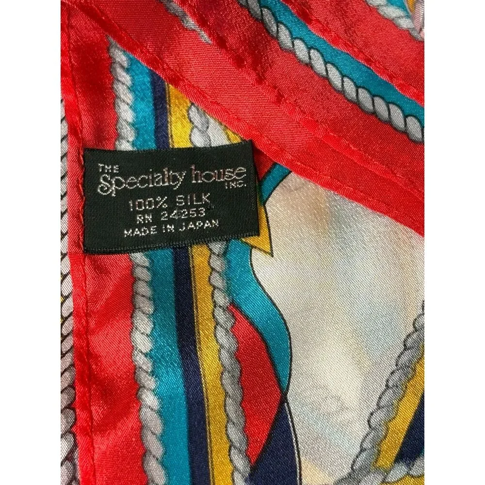 Vintage Nautical 100% Silk Scarf Red White Blue Made in Japan